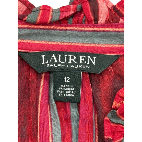 Lauren Ralph Lauren Black Label Dress Geo-Stripe Belted Cotton Voile Dress Sz 12 - Picture 5 of 9